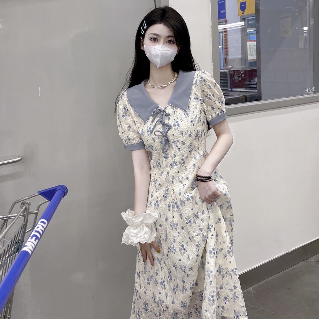 Đầm Hoa Cổ Búp Bê Thắt Nơ Nhấn Eo Thanh Lịch Thời Trang Mùa Hè