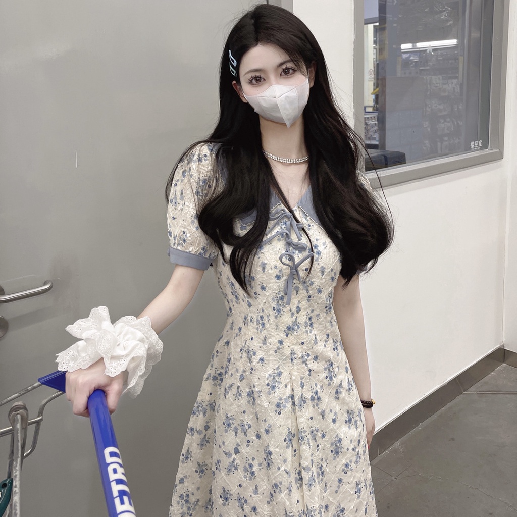 Đầm Hoa Cổ Búp Bê Thắt Nơ Nhấn Eo Thanh Lịch Thời Trang Mùa Hè