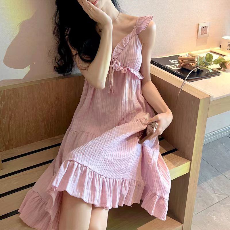 Đồ ngủ Cotton Hai Dây Dáng Lửng Thời Trang Mùa Hè Đơn Giản Cho Nữ