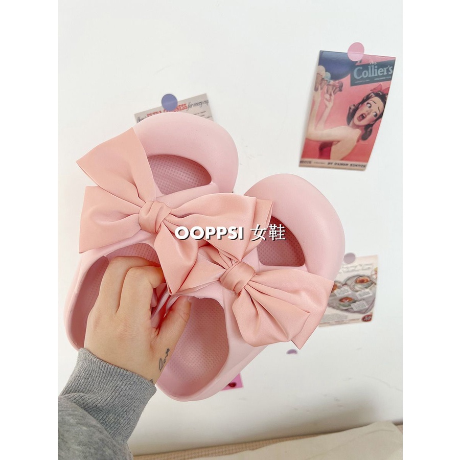 Dép Bít Mũi Đế Mềm Chống Va Chạm Đính Nơ Siêu Hot Dễ Thương Chống Nước Pla Cho Nữ