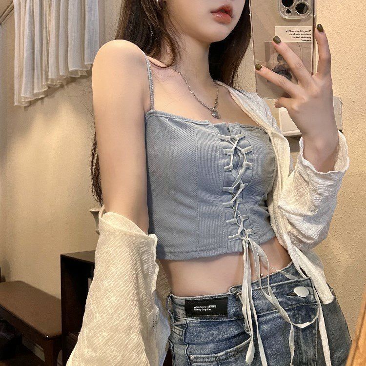 Áo Cardigan Dệt Kim Mỏng Dáng Ngắn Cột Dây Thời Trang Mùa Hè Dành Cho Nữ