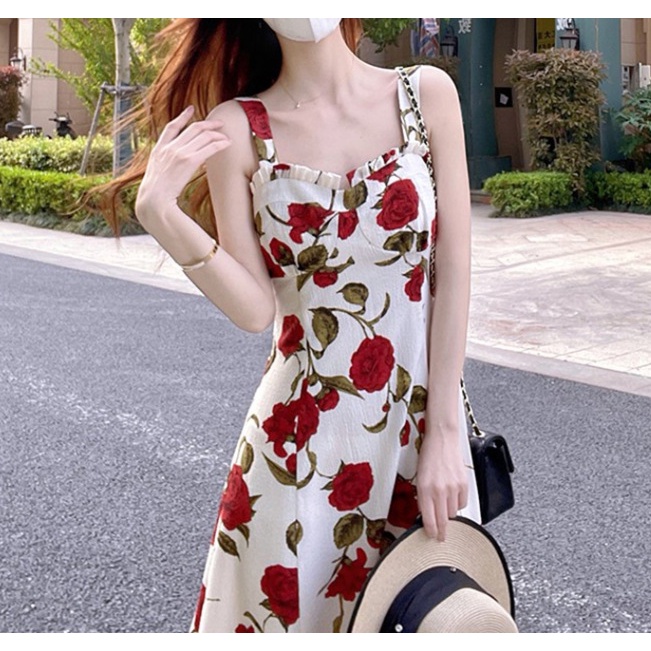 Đầm maxi Hai Dây Vải Voan in Hoa Phong Cách Pháp Thời Trang Mùa Hè Hàng Mới 2023