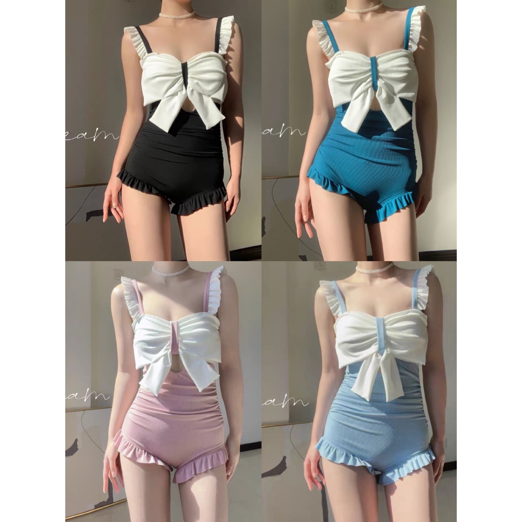 Đồ Bơi Một Mảnh Phối Bèo Thắt Nơ Xinh Xắn Cho Nữ
