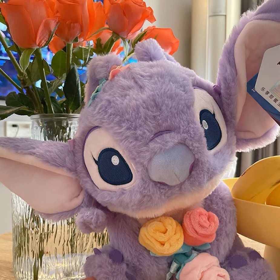Gối Nhồi Bông Hình Stitch Hoạt Hình Màu Tím Dễ Thương Dùng Làm Quà Tặng Sinh Nhật Cho Bé Gái