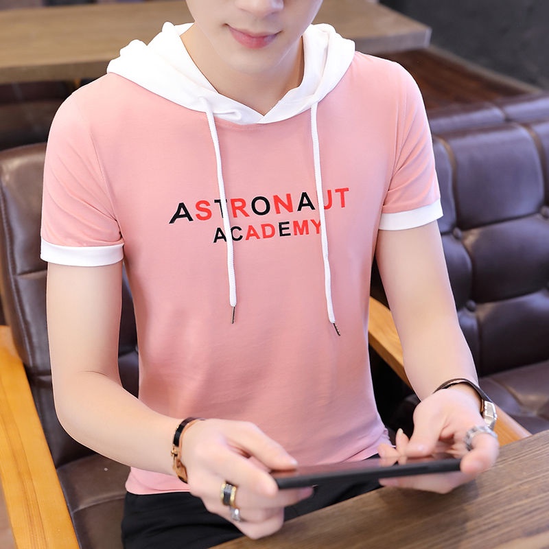 Áo Thun cotton Nguyên Chất Ngắn Tay Có Mũ Trùm Trẻ Trung4.03 Cho Nam