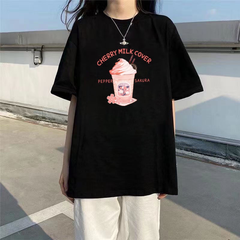 Áo Thun Đen Tay Ngắn Dáng Rộng Phong Cách Harajuku Hàn Quốc Thời Trang Mùa Hè 2023 Dành Cho Nữ