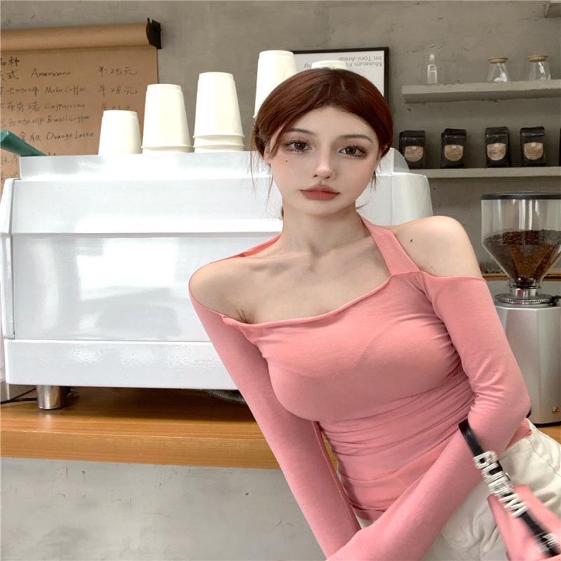 Jiashucheng Áo Nữ Tay Dài Lệch Vai Thời Trang Quyến Rũ