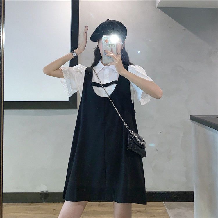 Set Áo Sơ Mi Tay Ngắn + Chân Váy Yếm Phong Cách Hàn Quốc Thời Trang Mùa Hè 2022 Cho Nữ