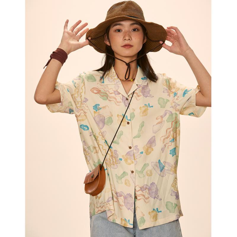 Áo Sơ Mi Tay Ngắn Dáng Rộng In Họa Tiết Vintage Phong Cách Hàn Quốc Thời Trang Mùa Hè Cho Nữ