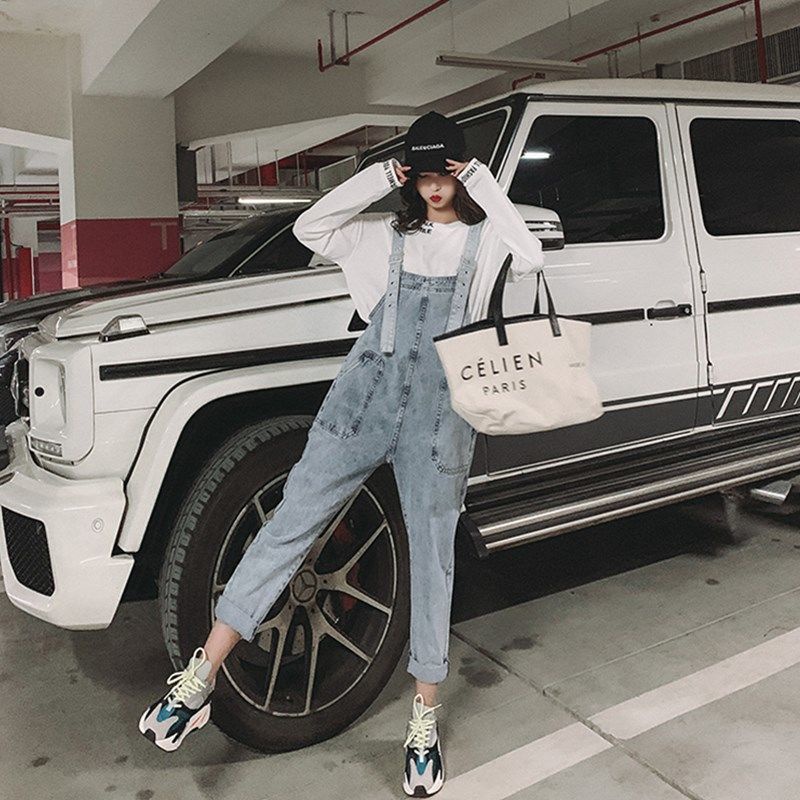 [Bán Chạy] Quần Yếm Denim Dáng Rộng Dài Đến Mắt Cá Chân Phong Cách Hàn Quốc Xuân Thu 2023