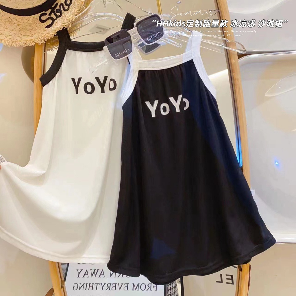 Đầm Cotton Không Tay In Chữ Phong Cách Hàn Quốc Thời Trang Mùa Hè Cho Bé Gái