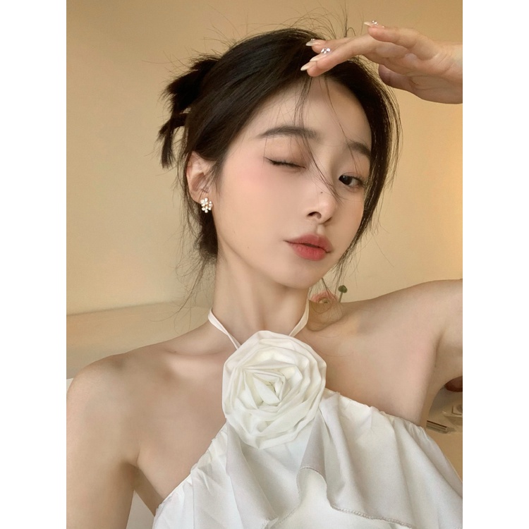 Khuyên Tai Hình Hoa Đính Ngọc Trai Nhân Tạo Thời Trang