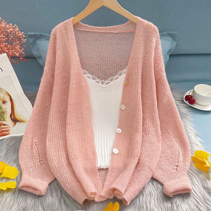 Áo Khoác Cardigan Dệt Kim Tay Dài Thiết Kế Đơn Giản Hợp Thời Trang Cho Nữ