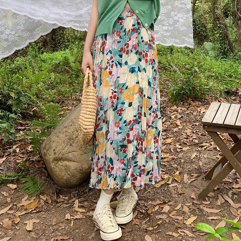 Váy Lửng Dáng Chữ A Họa Tiết Tranh Sơn Dầu Vẽ Hoa Mùa Hè Phong Cách Pháp Mới Dành Cho Bạn Nữ