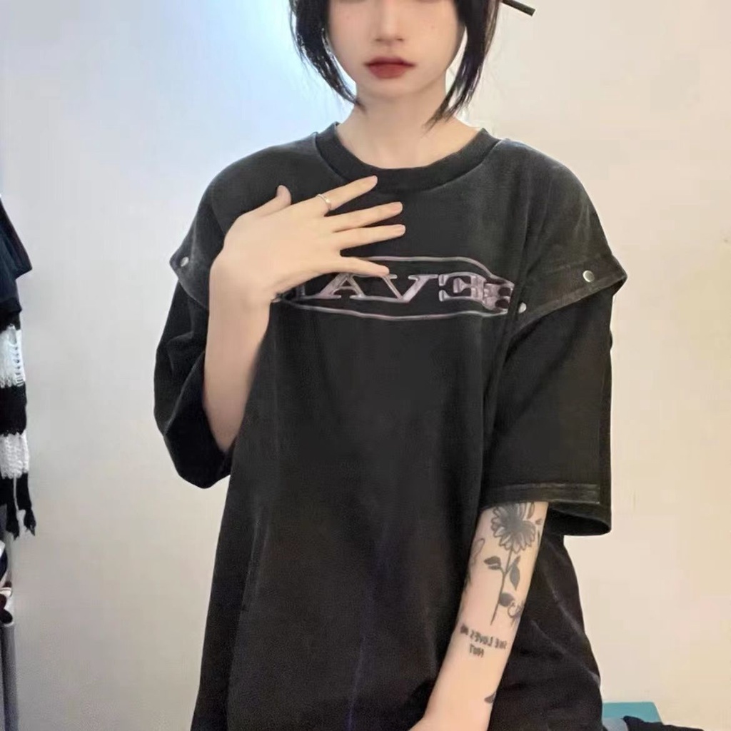 Áo Thun Cotton Chính Hãng Bevan Tay Ngắn In Họa Tiết Kim Loại Có Thể Tháo Rời Và Giặt Nặng Thiết Kế Niche Mặc Đường Phố