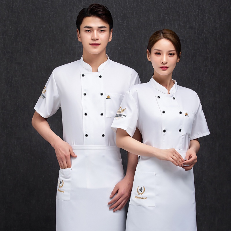 Áo Đầu Bếp Ngắn Tay Hai Hàng Nút Cài Sau Lưng Thời Trang Mùa Hè Cho Nam Nữ