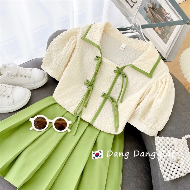 Set Áo Thun Ngắn Tay Và Chân Váy Xếp Ly Phong Cách Phương Tây Mẫu Mới 2023 Thời Trang Mùa Hè Cho Bé Gái