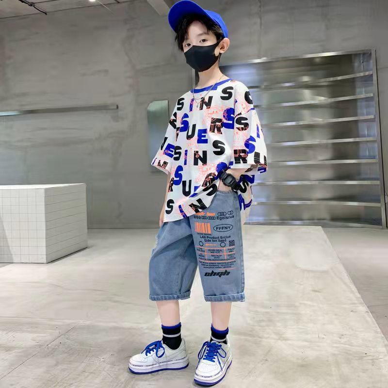 Hàng Mới Về Bộ Quần Áo Denim Ngắn Tay Thời Trang 2023 Cho Bé Trai