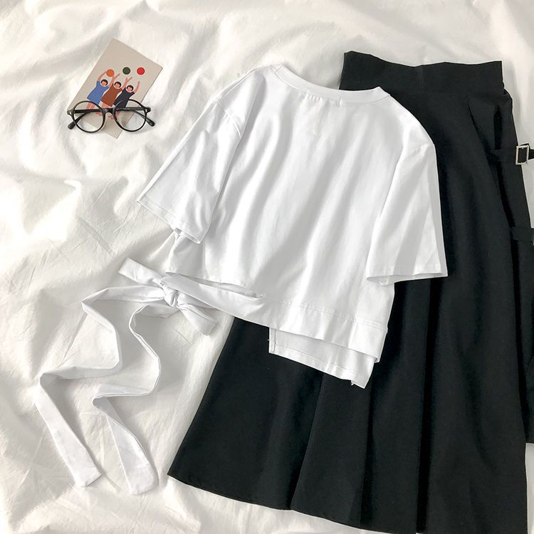 Set Áo Thun Ngắn Tay Cột Dây + Quần Lửng Phong Cách Hàn Quốc Thời Trang Mùa Hè Hàng Mới Dành Cho Nữ