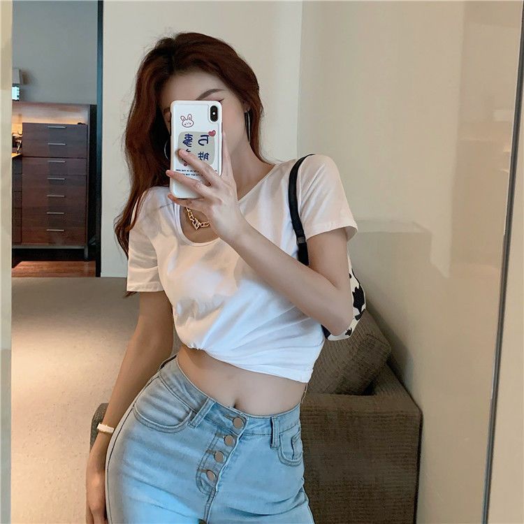 Áo Thun Tay Ngắn Dáng Rộng Phối Dây Xích Kim Loại Thời Trang Mùa Hè Hàng Mới Dành Cho Bạn Nữ