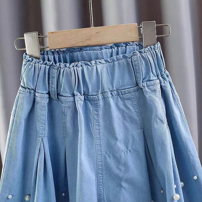 Hàng Có Sẵn ~ [Khuyến Mãi] Chân Váy Denim Ngắn Xếp Ly Cỡ Lớn Phong Cách Mới Cho Bé Gái