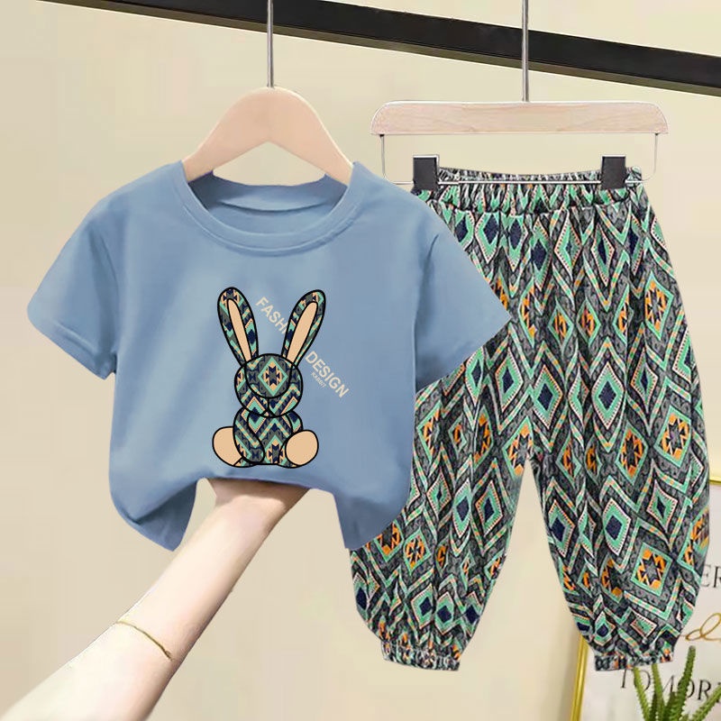 Set Áo Thun Cotton Ngắn Tay Và Quần Dài Thời Trang 2023 Cho Bé