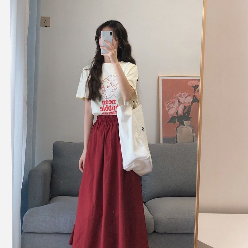 Hàng Mới Về Set Áo Thun + Chân Váy Phong Cách Retro Hong Kong Sang Trọng