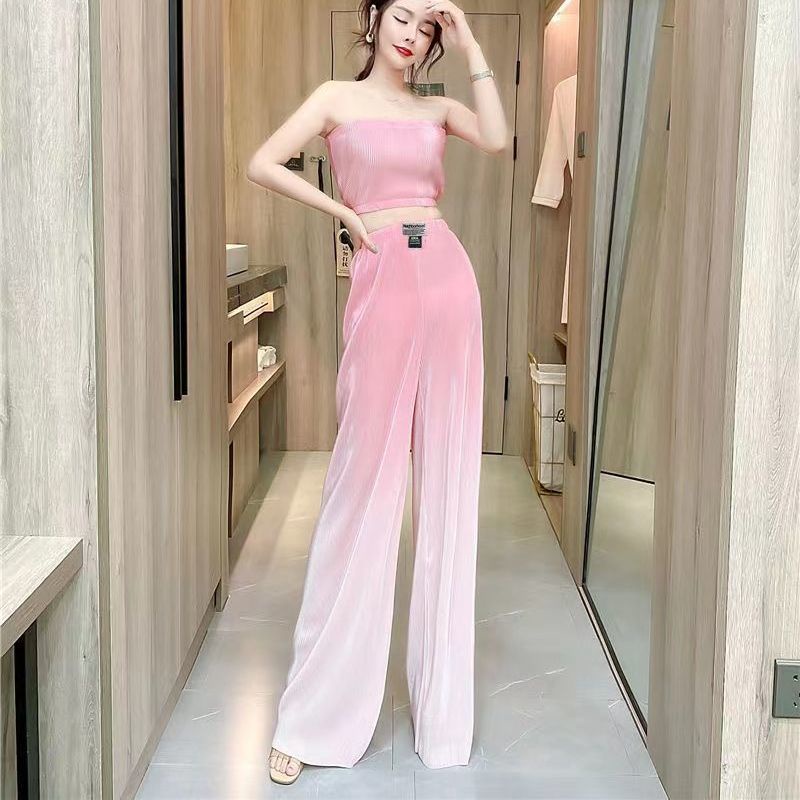 Quần Dài Ống Rộng Bằng Lụa Mát Màu Gradient Phong Cách Mới Dành Cho Nữ