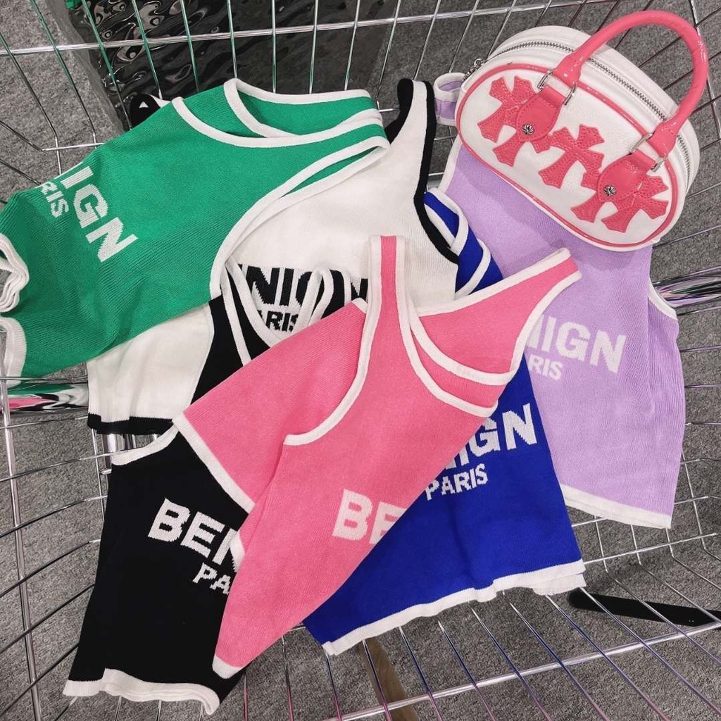 Áo Hai Dây Dệt Kim Màu Trơn In Chữ Phong Cách Hàn Quốc Thời Trang Mùa Hè Hàng Mới 100kg Dành Cho Búp Bê Barbie / Barbiecore