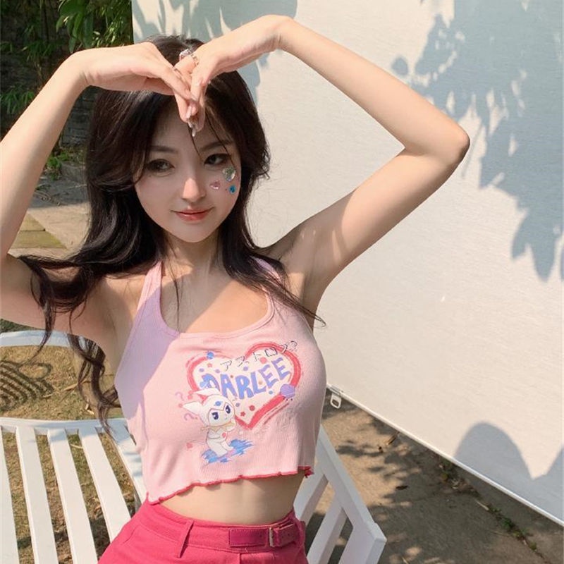Áo Hai Dây Dáng Ngắn In Họa Tiết Phong Cách Nhật Bản Thời Trang Mùa Hè Quyến Rũ Cho Nữ / Búp Bê Barbiecore