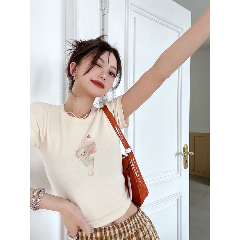 Áo Thun Cotton Ngắn Tay Ôm Dáng Phong Cách Mới Cho Nữ