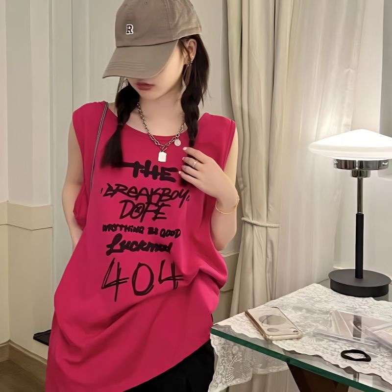 Áo Thun Thể Thao 100% Cotton Không Tay Dáng Rộng In Chữ Phong Cách Đường Phố Dành Cho Nam Và Nữ