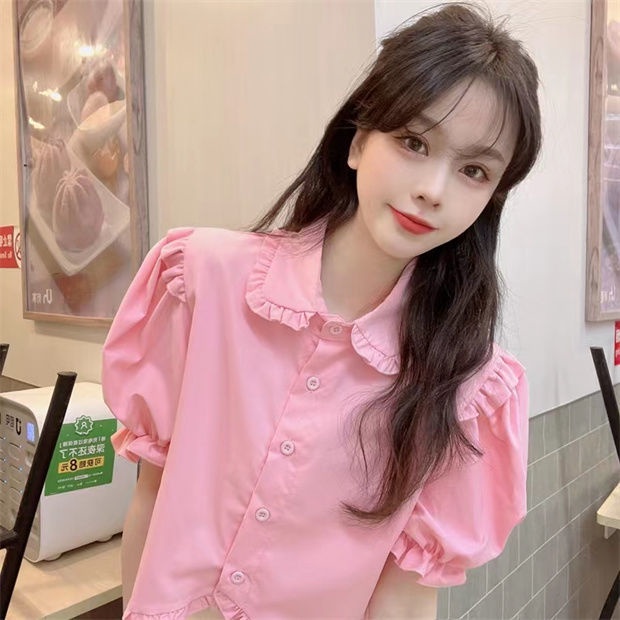 Áo Sơ Mi Ngắn Tay Phồng Cổ Búp Bê Thời Trang Mùa Hè Dành Cho Nữ