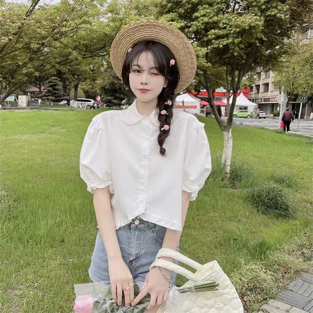 Áo Sơ Mi Ngắn Tay Phồng Cổ Búp Bê Thời Trang Mùa Hè Dành Cho Nữ