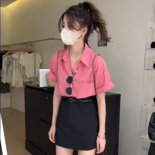 Áo Sơ Mi Tay Ngắn Dáng Rộng Màu Trắng Hồng Phong Cách Hàn Quốc Thời Trang Xuân Hè Mới Cho Nữ