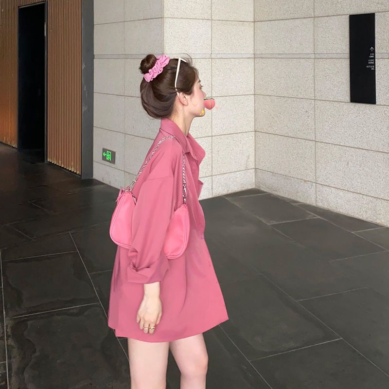 Áo Sơ Mi Nữ Tay Dài Dáng Rộng Cài Khuy Bất Đối Xứng Phong Cách Hàn Quốc Thiết Kế