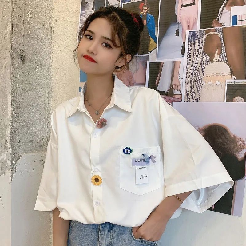 Áo Sơ Mi Trắng Mềm Ngắn Tay Dáng Rộng Phong Cách Hong Kong Thời Trang Mùa Hè Cho Nữ
