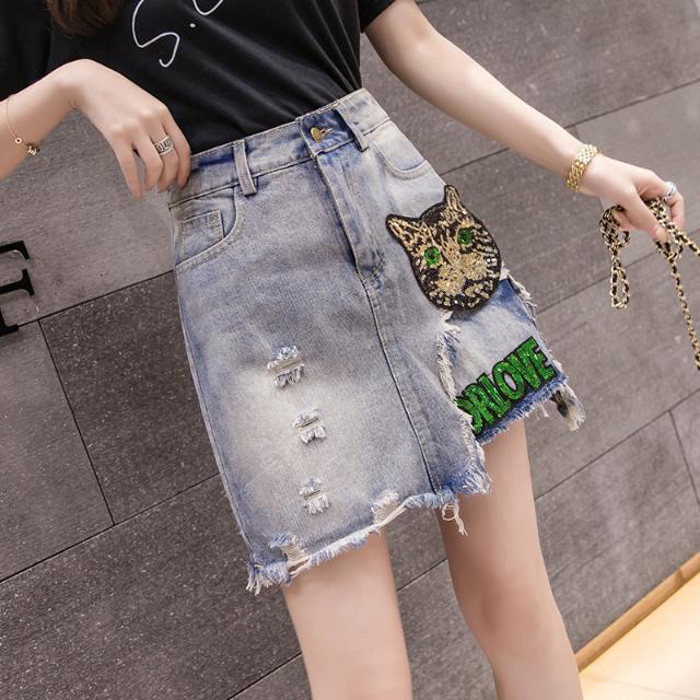 Chân Váy Jean Chữ a Lưng Cao Đính Kim Sa Lấp Lánh Thời Trang Cho Nữ