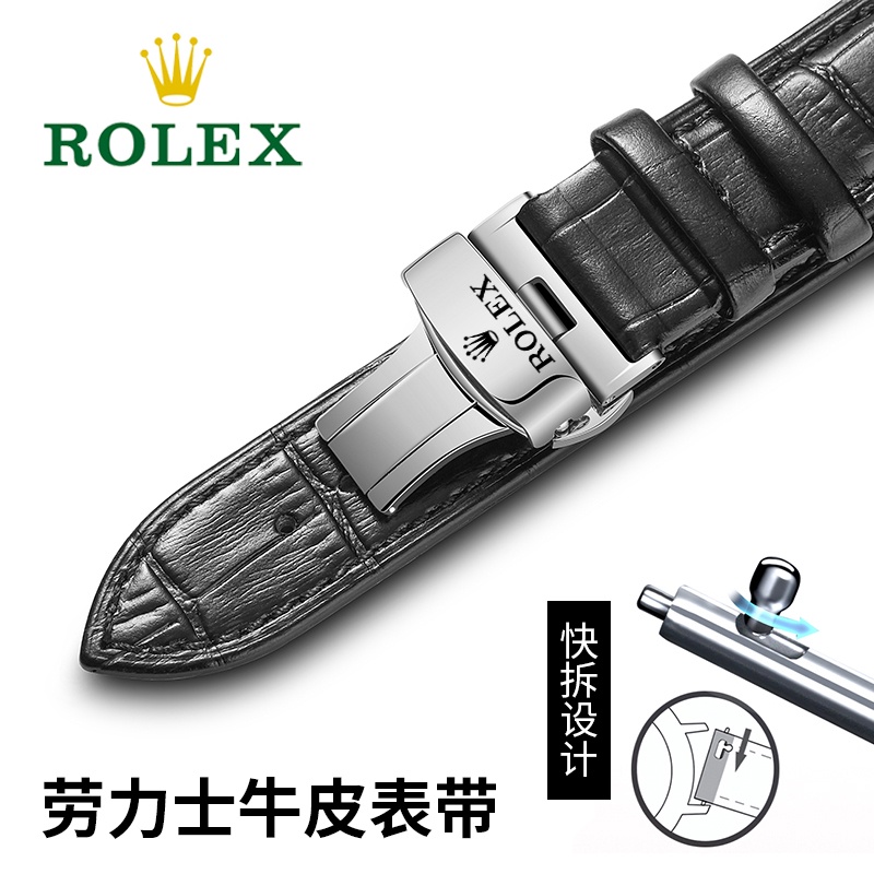Tàu Thuyền Ngay Lập Tức Chất Lượng Cao #rolex Rolex Dây Đeo Đồng Hồ Bằng Da Thật Màu Xanh Lá Đen Có Khóa Bướm Dành Cho Nam Nữ
