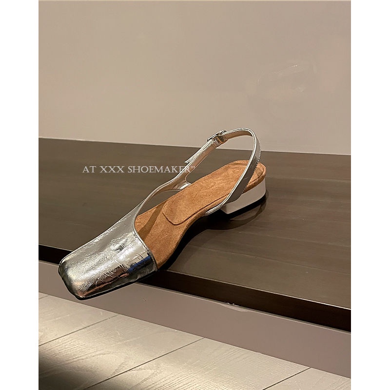 Siêu Cao Cấp ~!!Giày Sandal Da Mềm Dvn Hở Ngón Gót Thấp Dày Dặn Màu Bạc Cho Nữ