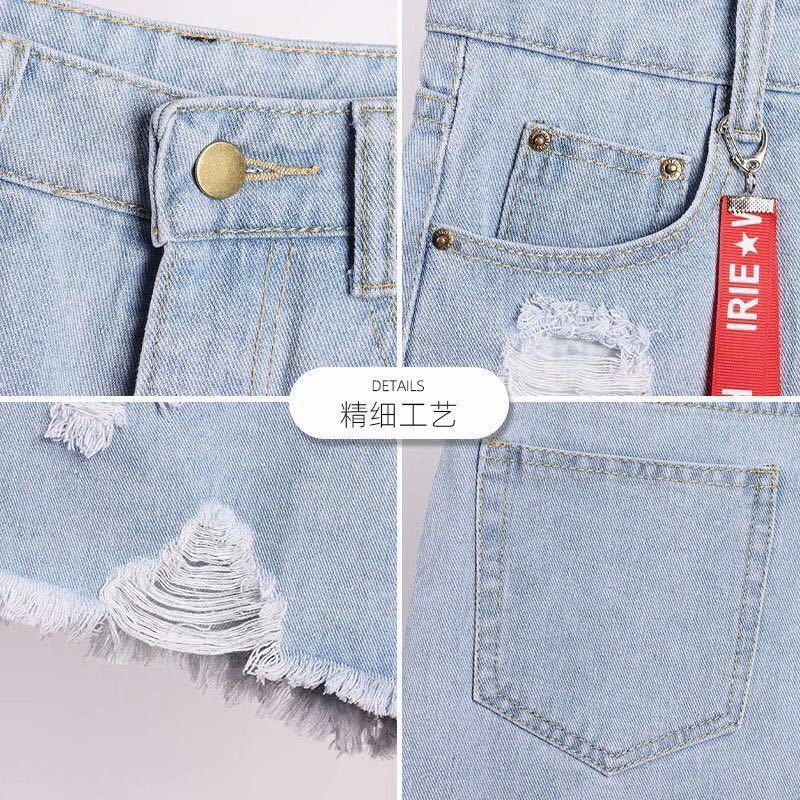 Phong Cách Mới ~ Quần Short Denim Lưng Cao Dáng Rộng Mỏng Mùa Hè Rách Gối Phong Cách Mới Cho Nữ