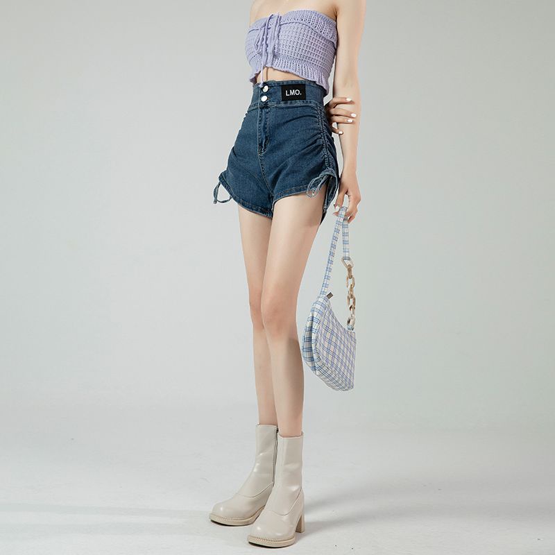 Phong Cách Mới ~ Quần Short Denim Lưng Cao Dáng Chữ a Ống Rộng Phối Dây Rút Thời Trang Mùa Hè Dành Cho Nữ