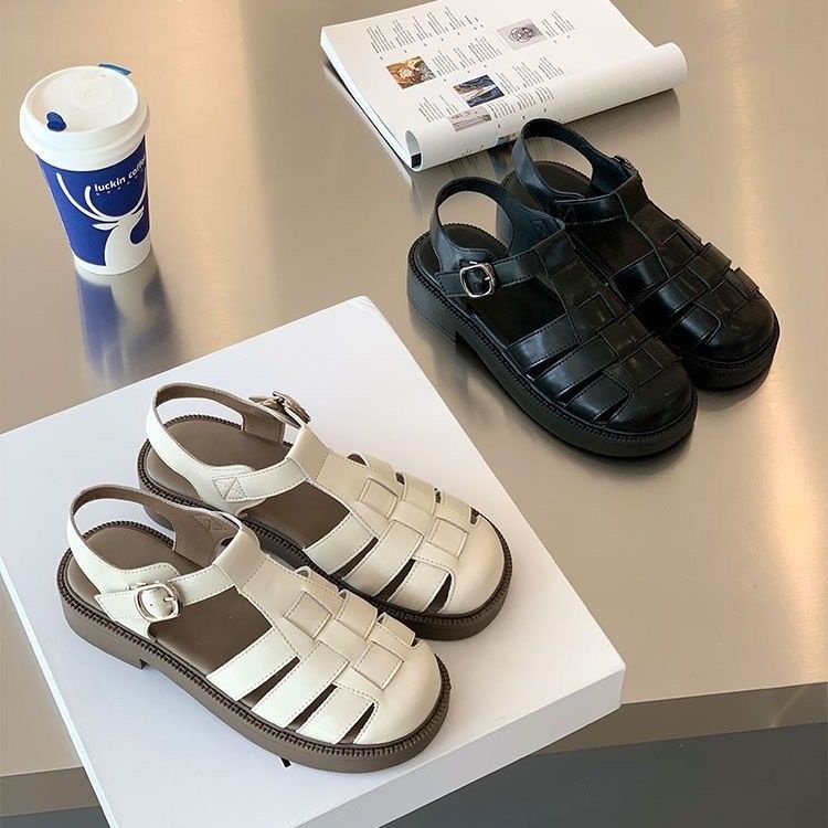 Plover Giày Sandal Da Hở Ngón Phong Cách Retro Hàn Quốc Đơn Giản Dễ Phối Đồ Cho Nữ