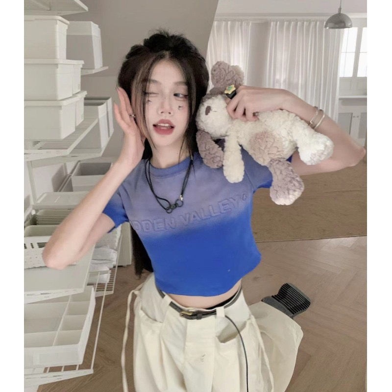 Áo Thun Ngắn Tay Màu Sắc Gradient In Hình Rồng Ngọt Ngào Thời Trang Mùa Hè Cho Nữ