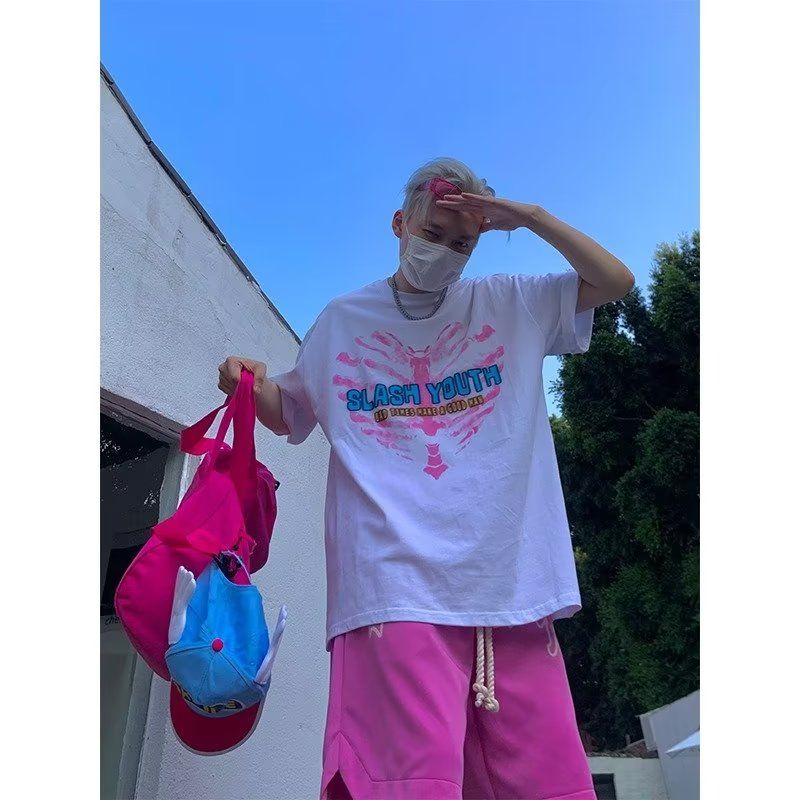 Áo Thun Tay Ngắn Dáng Rộng In Chữ Và Hình Trái Tim Thời Trang Mùa Hè