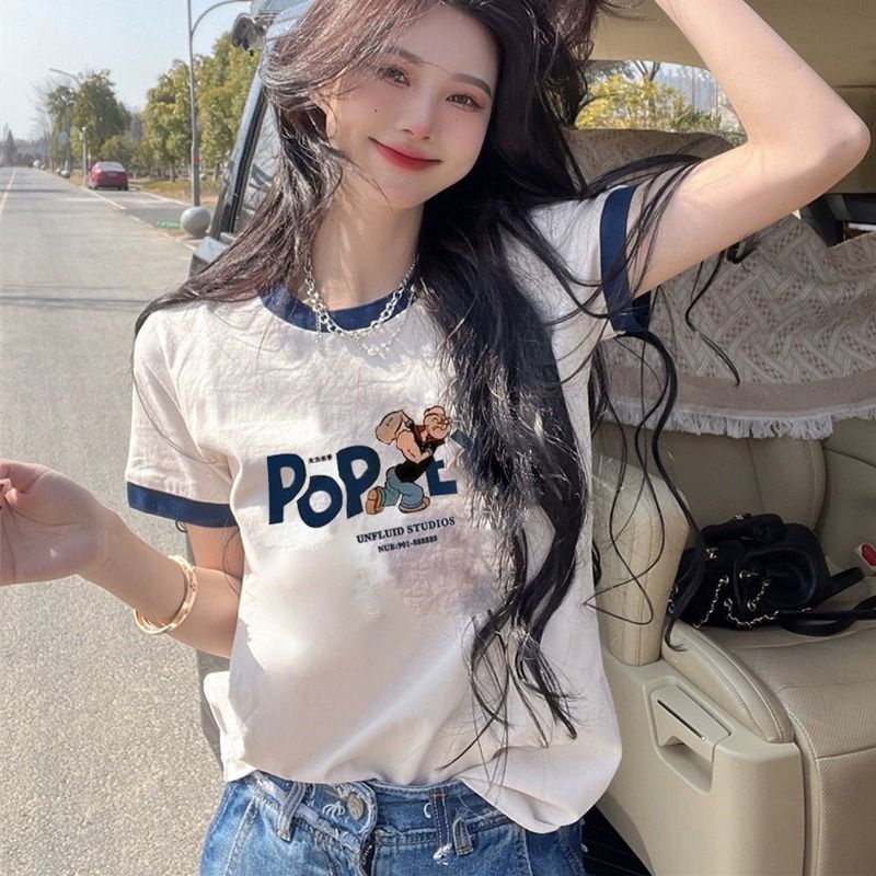 Áo Thun Cotton Mỏng Tay Ngắn Dáng Rộng Màu Trắng Phong Cách Mùa Hè Mới Cho Nữ