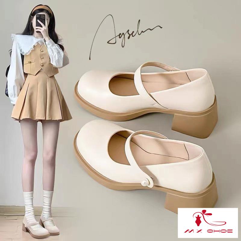 ~ Giày Mary Jane Đế Bệt Gót Vừa Bằng Da Thời Trang Mùa Hè 2023 Cho Nữ