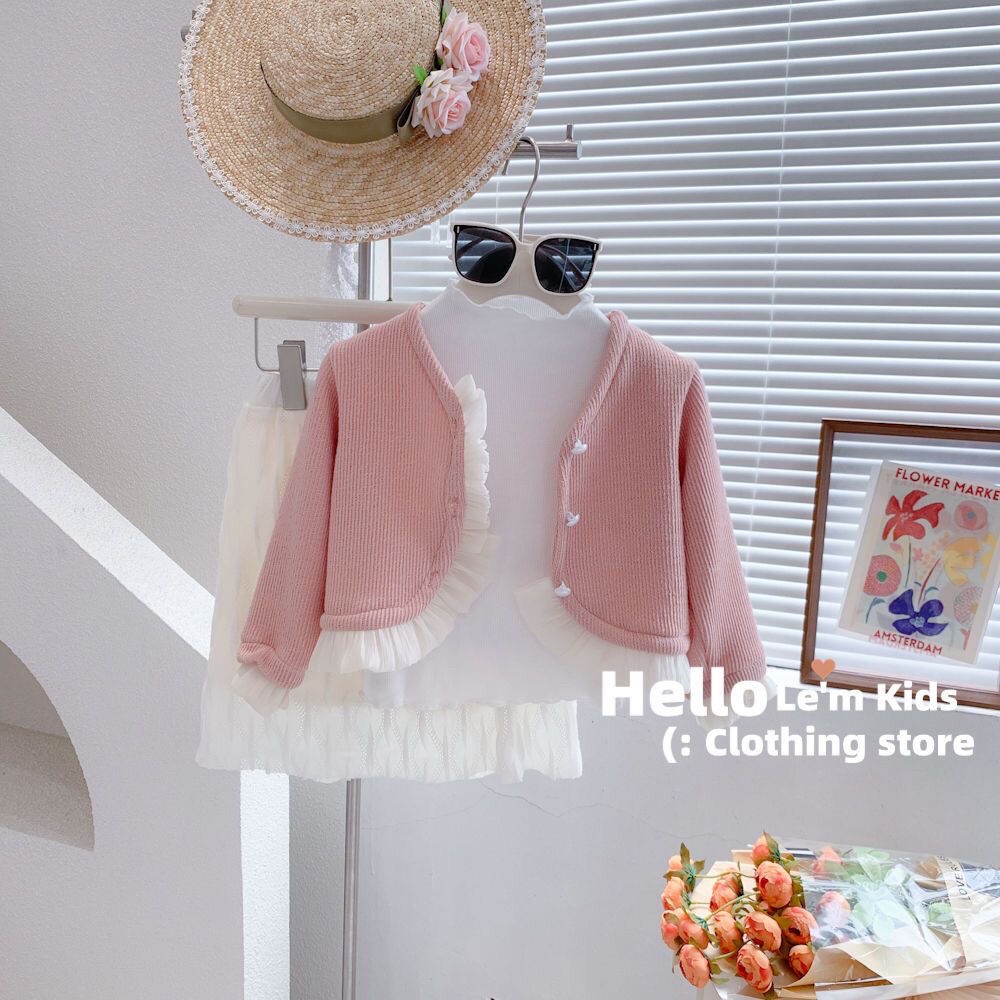 Áo Khoác Dệt Kim Dáng Ôm Màu Sắc Ngọt Ngào Phong Cách Công Chúa Ngọt Ngào Thời Trang Mùa Thu Cho Bé Gái