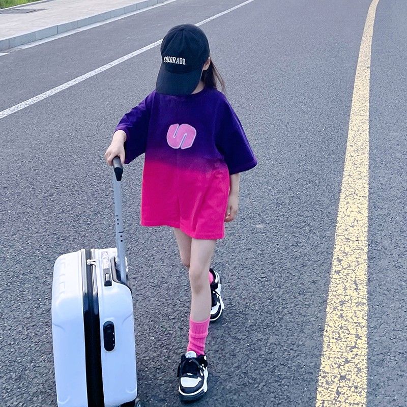 ~ girls short-sleeved t-shirt 2023 phong cách mới phiên bản hàn quốc vừa lớn trẻ em casual all-match top