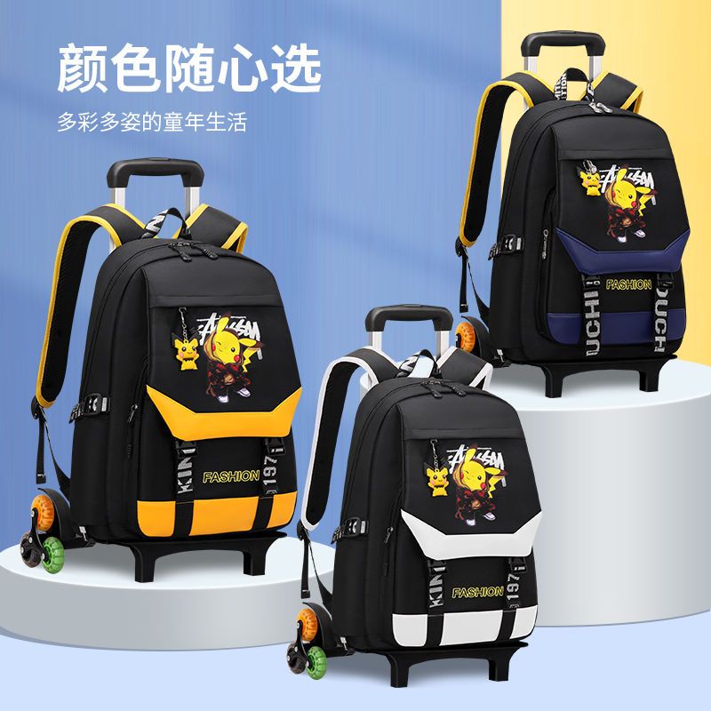 Ba Lô Đi Học Có Bánh Xe Kéo Kích Cỡ Lớn In Hình Pikachu Dành Cho Bé Từ 6-12 Tuổi